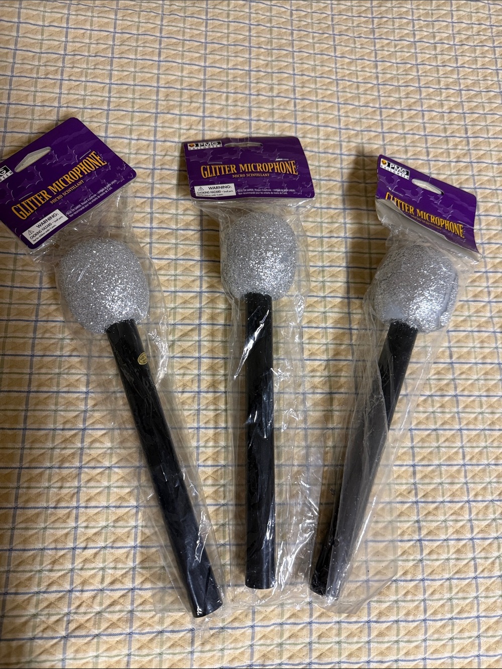 Silver Glitter Microphone Party Props - set of three (3)